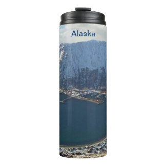 Alaskan Mountain Range and City Below Thermal Tumbler