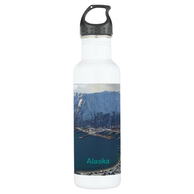 Alaskan Mountain Range and City Below Water Bottle (Front)