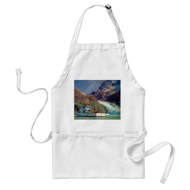 Alaskan Mountain View with Boat Adult Apron (Front)