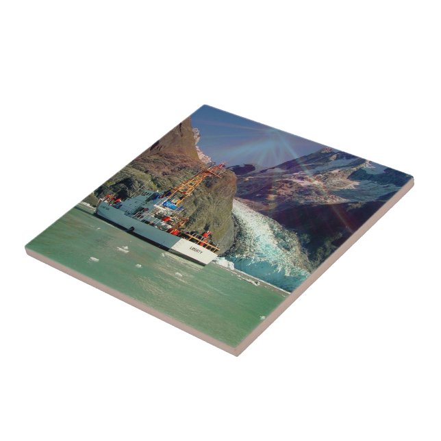 Alaskan Mountain View with Boat Ceramic Tile (Side)