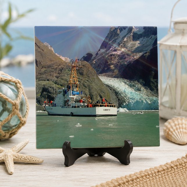 Alaskan Mountain View with Boat Ceramic Tile (Alaskan Mountain View with Boat Ceramic Tile)