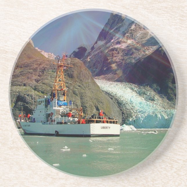 Alaskan Mountain View with Boat Drink Coaster (Front)