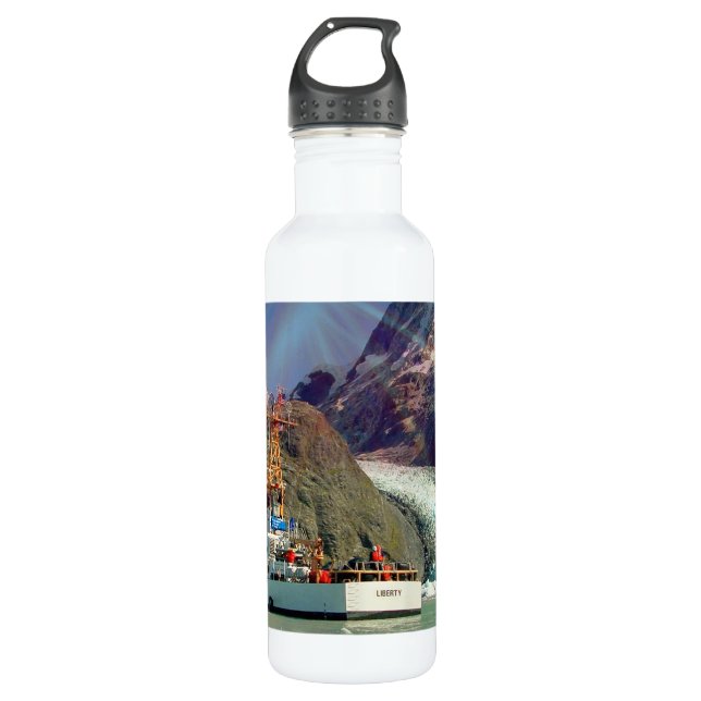 Alaskan Mountain View with Boat Stainless Steel Water Bottle (Front)