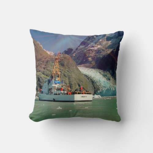 Alaskan Mountain View with Boat Throw Pillow