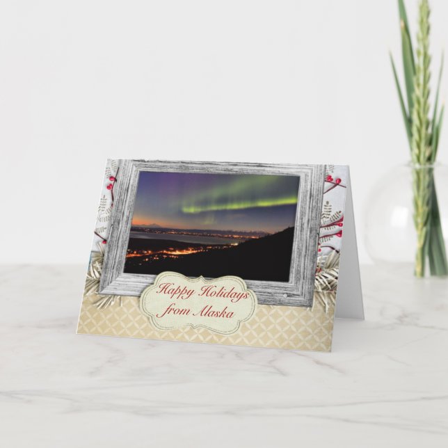 Alaskan Northern Lights Holiday Greeting Card (Front)