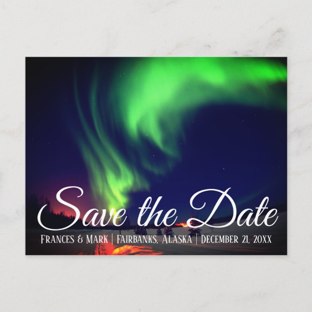 Alaskan Northern Lights Save the Date Announcement Postcard (Front)