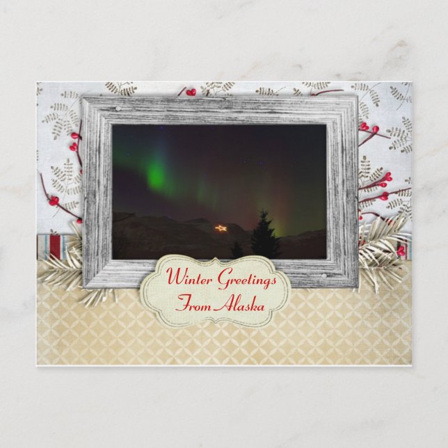 Alaskan Northern Lights Winter Greetings Postcard (Front)