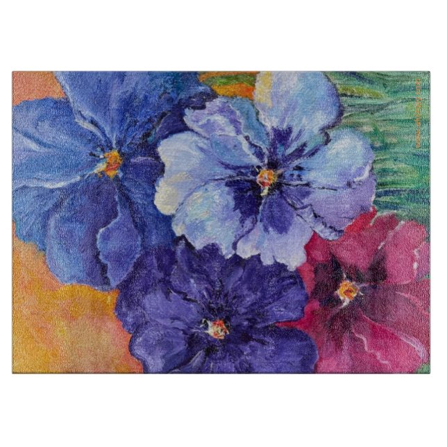Alaskan Pansies Glass Cutting Board (Front)