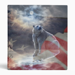 Alaskan Polar Bear American Flag 3 Ring Binder
