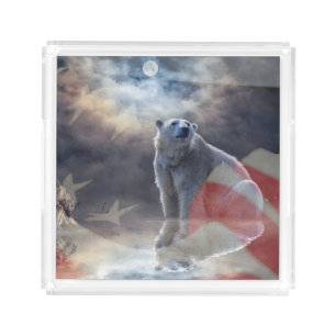Alaskan Polar Bear American Flag Acrylic Tray
