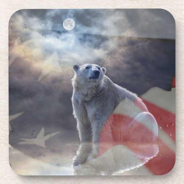 Alaskan Polar Bear American Flag Beverage Coaster (Front)