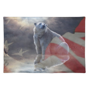 Alaskan Polar Bear American Flag Cloth Placemat