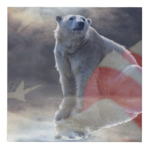 Alaskan Polar Bear American Flag Faux Canvas Print