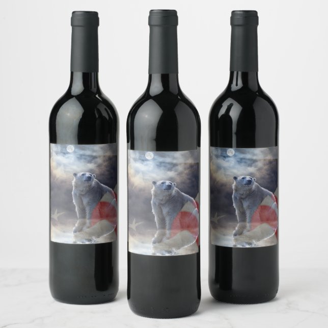 Alaskan Polar Bear American Flag Wine Label (Bottles)