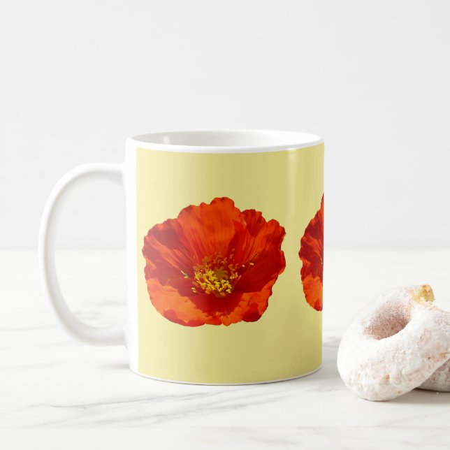 Alaskan Red Poppy Colorful Flower Coffee Mug (With Donut)