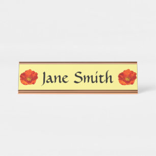 Alaskan Red Poppy Colorful Flower Desk Name Plate