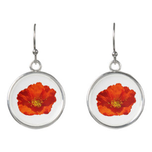 Alaskan Red Poppy Colorful Flower Earrings