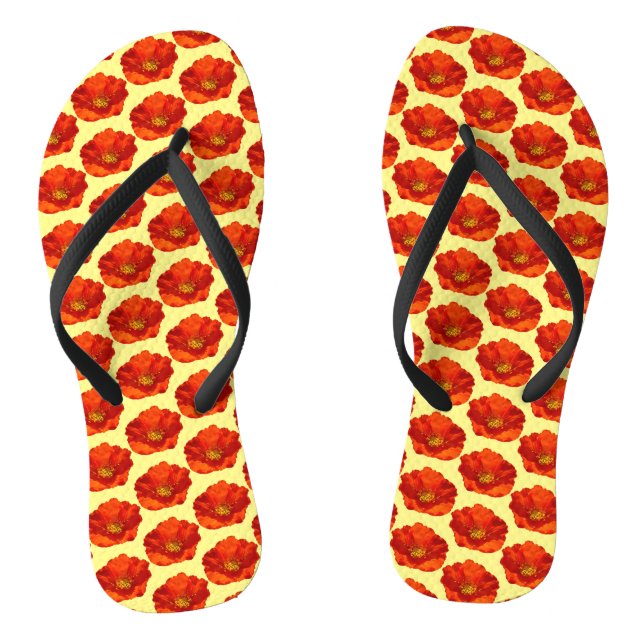 Alaskan Red Poppy Colorful Flower Flip Flops (Footbed)