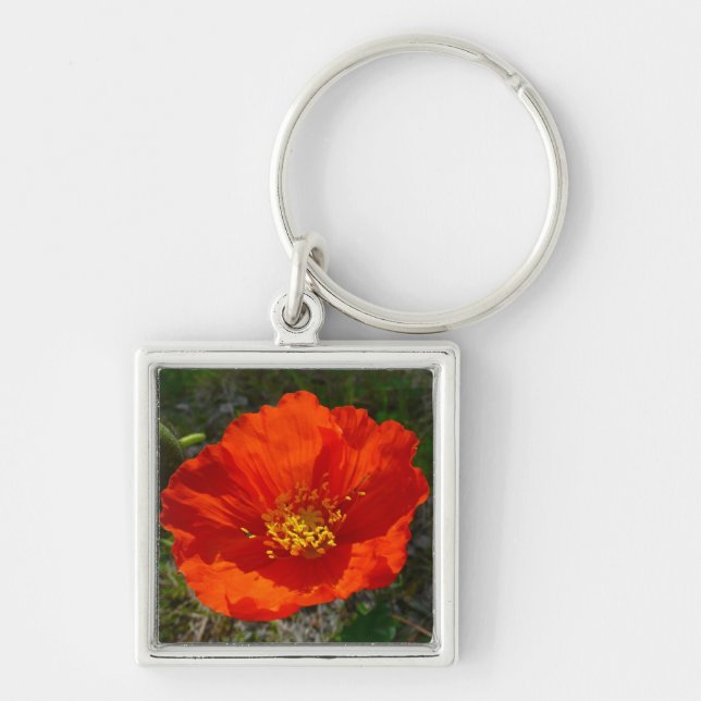 Alaskan Red Poppy Colorful Flower Keychain (Front)