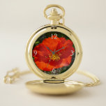 Alaskan Red Poppy Colorful Flower Pocket Watch
