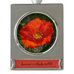Alaskan Red Poppy Colorful Flower Silver Plated Banner Ornament