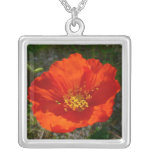 Alaskan Red Poppy Colorful Flower Silver Plated Necklace