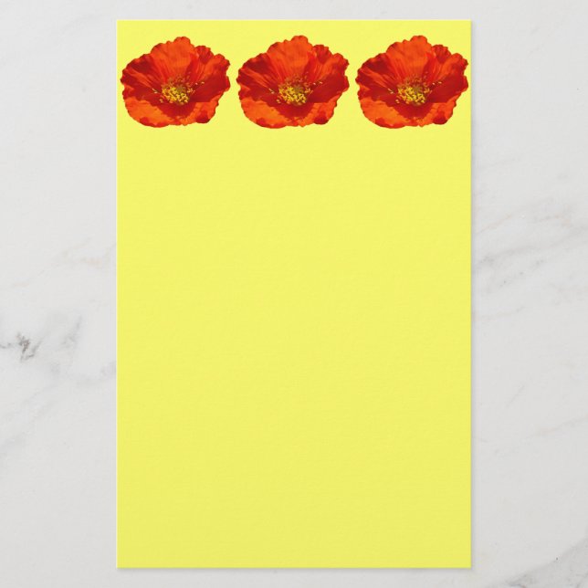 Alaskan Red Poppy Colorful Flower Stationery (Front)