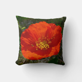 Alaskan Red Poppy Colorful Flower Throw Pillow