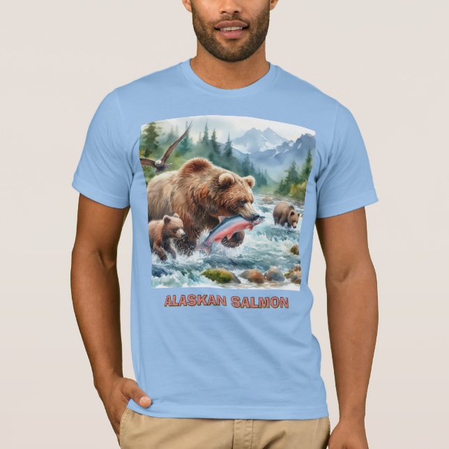 Alaskan Salmon Grizzly Bear Mens T-Shirt (Front)