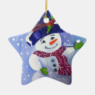 Alaskan Snowball Snowman ceramic ornament