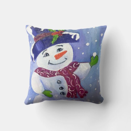 Alaskan Snowman Throw Pillow
