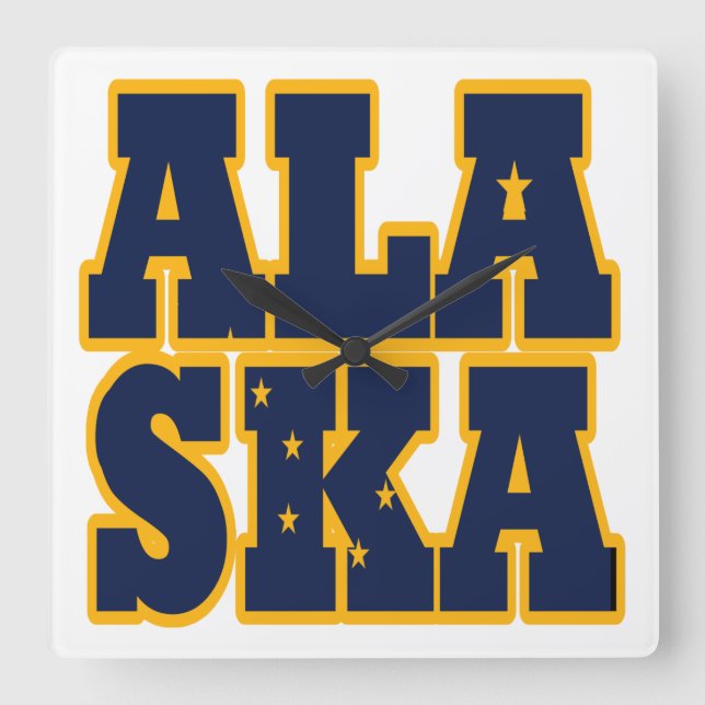 Alaskan State flag text Square Wall Clock (Front)