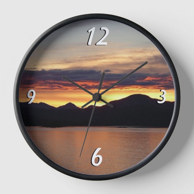 Alaskan Sunset I Beautiful Alaska Photography Clock (Front)