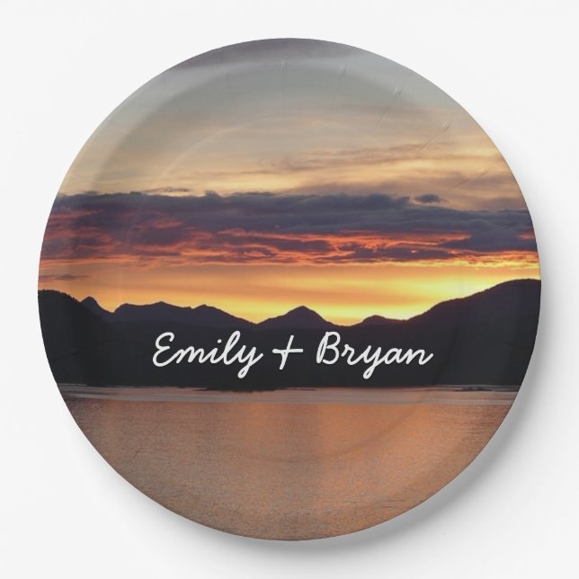 Alaskan Sunset I Beautiful Alaska Photography Paper Plates (Front)