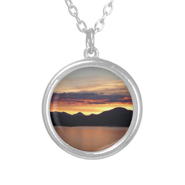 Alaskan Sunset I Beautiful Alaska Photography Silver Plated Necklace (Front)