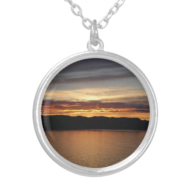 Alaskan Sunset II Beautiful Alaska Photography Silver Plated Necklace (Front)