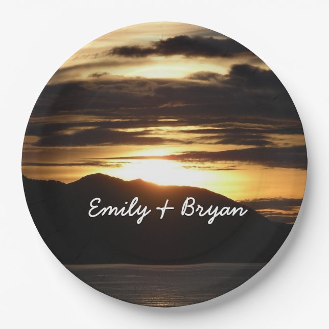 Alaskan Sunset III Beautiful Alaska Photography Paper Plates (Front)