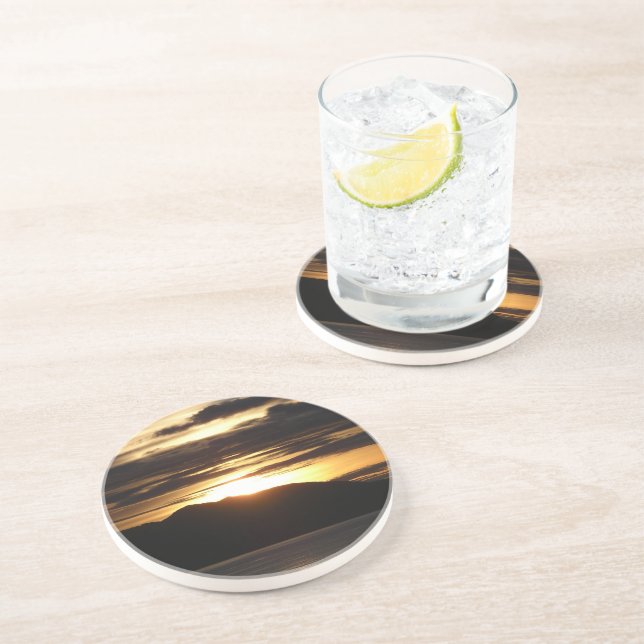 Alaskan Sunset III Beautiful Alaska Photography Sandstone Coaster (Side)