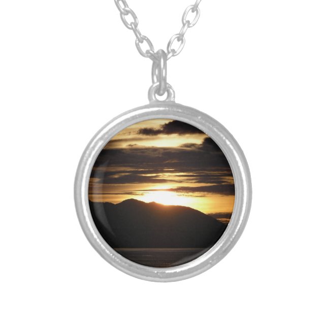 Alaskan Sunset III Beautiful Alaska Photography Silver Plated Necklace (Front)