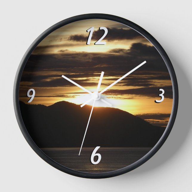 Alaskan Sunset III Beautiful Alaska Photography Wall Clock (Front)