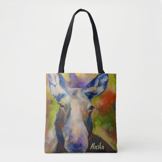 Alaskan Wildlife Moose & Bear Tote with ALASKA Bag (Front)