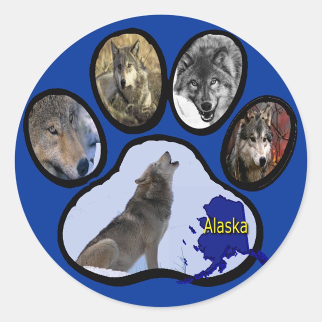 Alaskan Wolf Paw Print Classic Round Sticker (Front)
