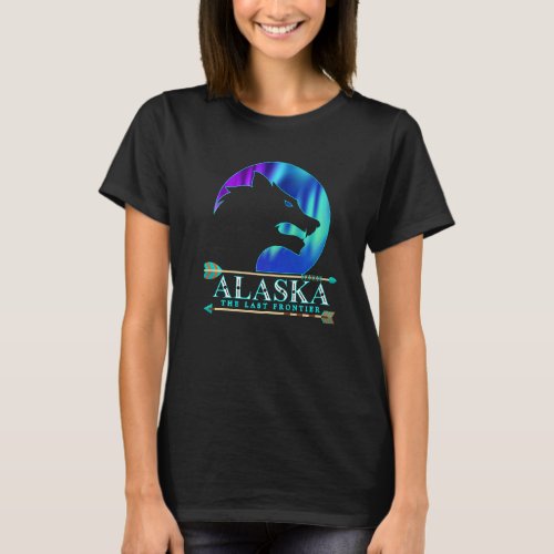 Alaskan Wolf With Northern Light Alaska Native Ame T_Shirt
