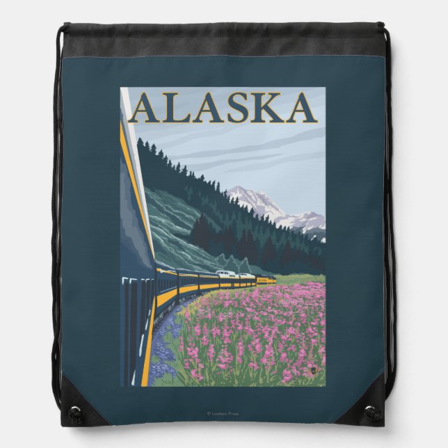 AlaskaRailroad and Fireweed Vintage Travel Drawstring Bag (Front)