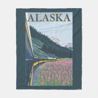 AlaskaRailroad and Fireweed Vintage Travel Fleece Blanket