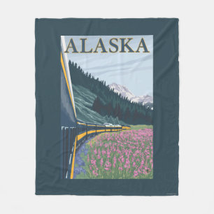 AlaskaRailroad and Fireweed Vintage Travel Fleece Blanket