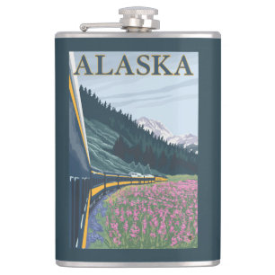 AlaskaRailroad and Fireweed Vintage Travel Hip Flask