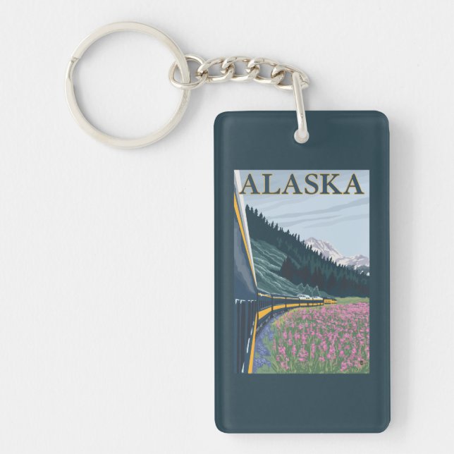 AlaskaRailroad and Fireweed Vintage Travel Keychain (Front)