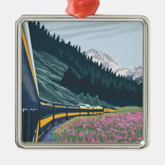 AlaskaRailroad and Fireweed Vintage Travel Metal Ornament