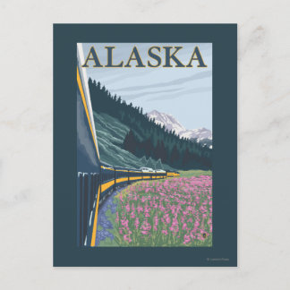 AlaskaRailroad and Fireweed Vintage Travel Postcard
